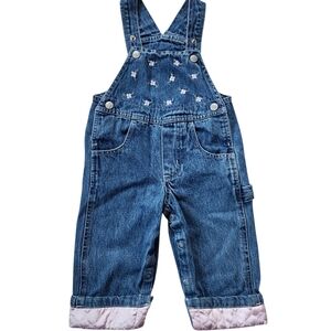 Vintage Kids Y2K Faded Glory Floral Embroidered Quilted Cuff Overalls Sz 12 Mo